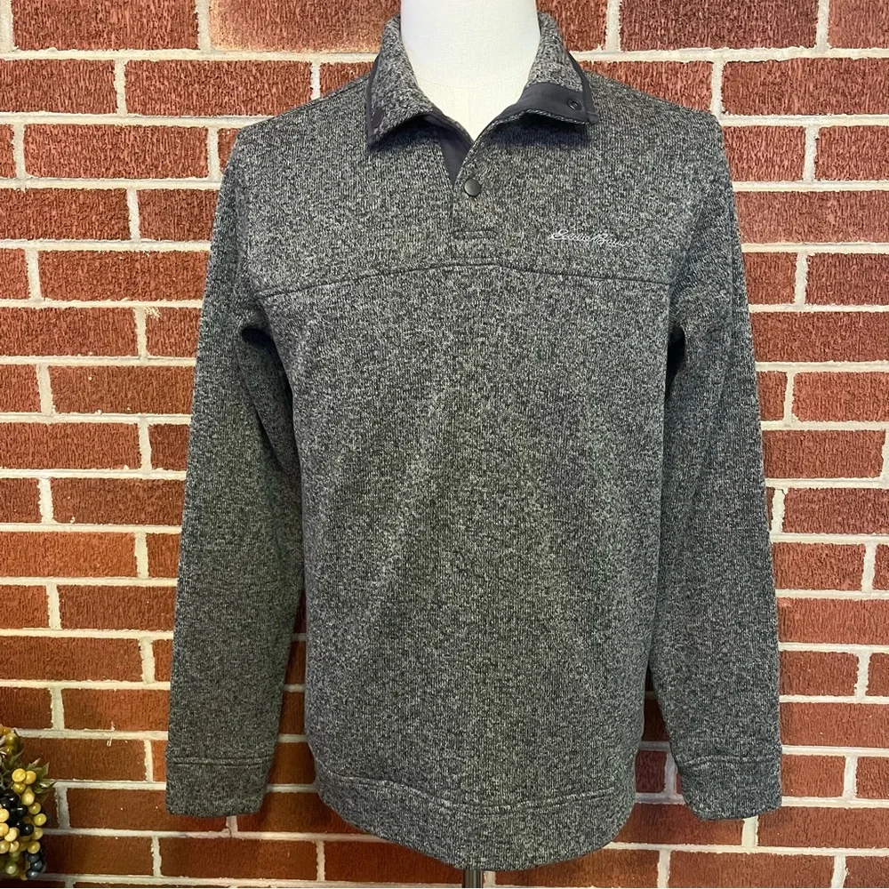 -Eddie Bauer Radiator Fleece Grey Pullover Sweater W/ Grey Trim Warm Mens Medium
